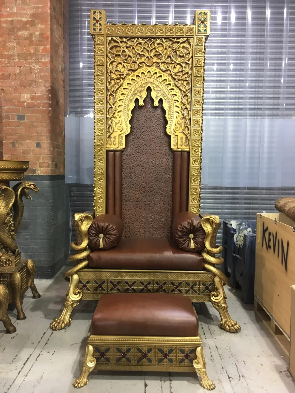 Detailed ornate sculptural throne