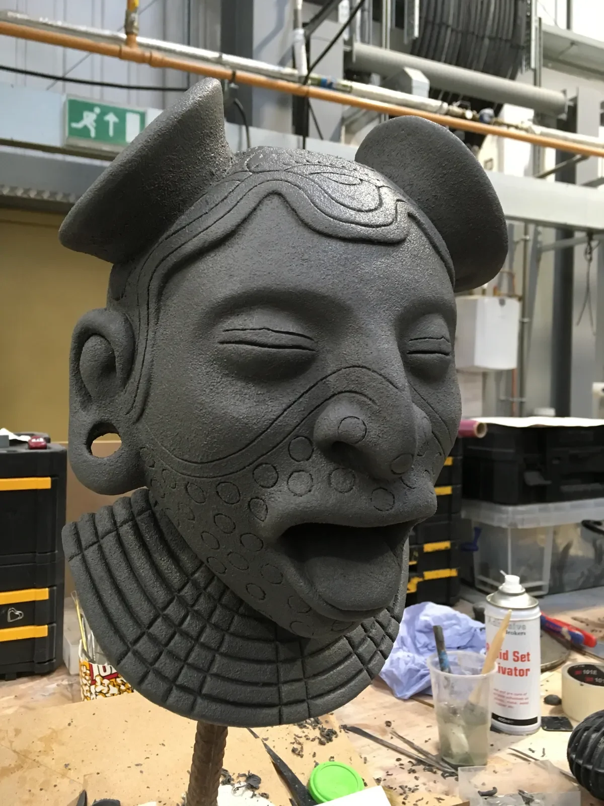 Classical sculpted bust in workshop